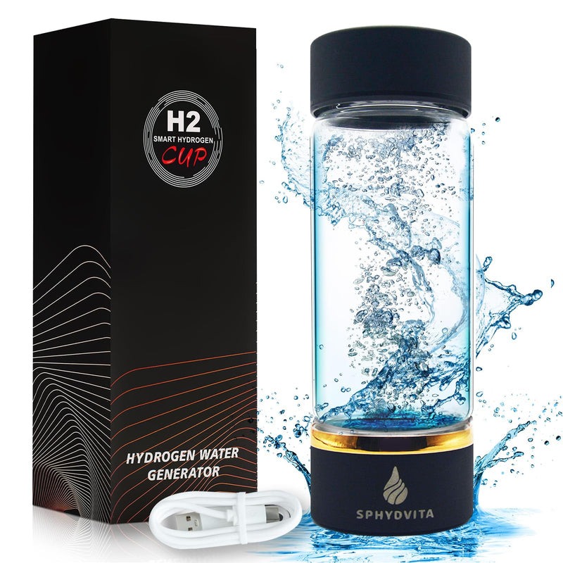 Hydrogen Water Bottle with SPE/PEM Tech - Portable Molecular H2 Water Generator for High-Concentration Alkaline Water - USB-C Rechargeable, 14oz Glass Cup for Home, Office, Gym, Travel