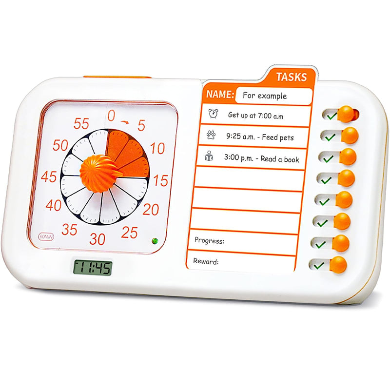 3-in-1 Visual ADHD Timer for Kids & Adults with Planning Board, Task Timer, Chore Chart & Visual Schedule Planner, Autism & ADHD Tools with Checklist for Classroom, Homeschool Supplies, Home, School Orange_white