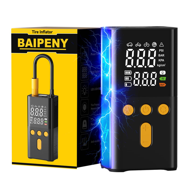 Portable Air Pump for Car Tires 150 PSI, 4X Faster Car Tire Pump with Digital Dual Values Display, Auto Off and Pressure Gauge Car Tire Inflator