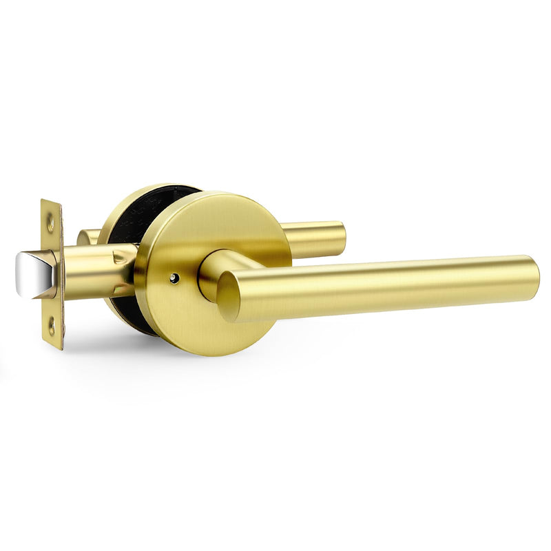 Orger 1 Pack Gold Door Handle Interior, Privacy Brushed Gold Door Lever with Lock, 304 Satinless Steels Keyless Door Handle for Bedroom and Bathroom, Reversible for Right & Left