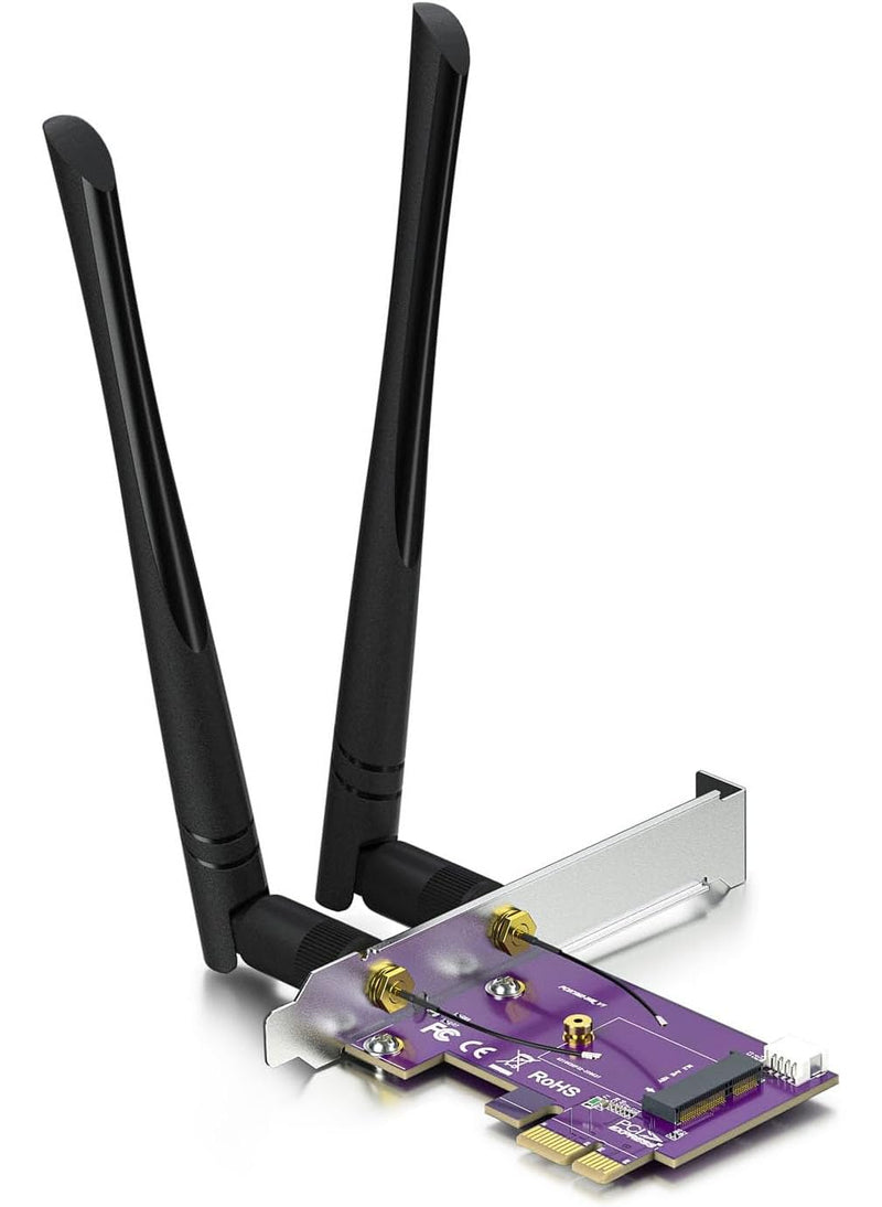 H!Fiber PCIE X1 to M.2/NGFF (A+E Key) Module Adapter Card with Dual-Band 2.4&5G 2X 5dBi Antenna M.2/NGFF (A+E Key)