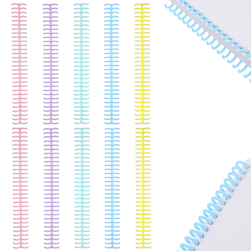 Colorful Comb Binding Spines, 10PCS Plastic Spiral Binding Coils 2/5 Inch Diameter Binder Spine 30 Ring Cinch Binding Wire Easy to Open Close Adding Binder Combs for Binding Machine Document Making