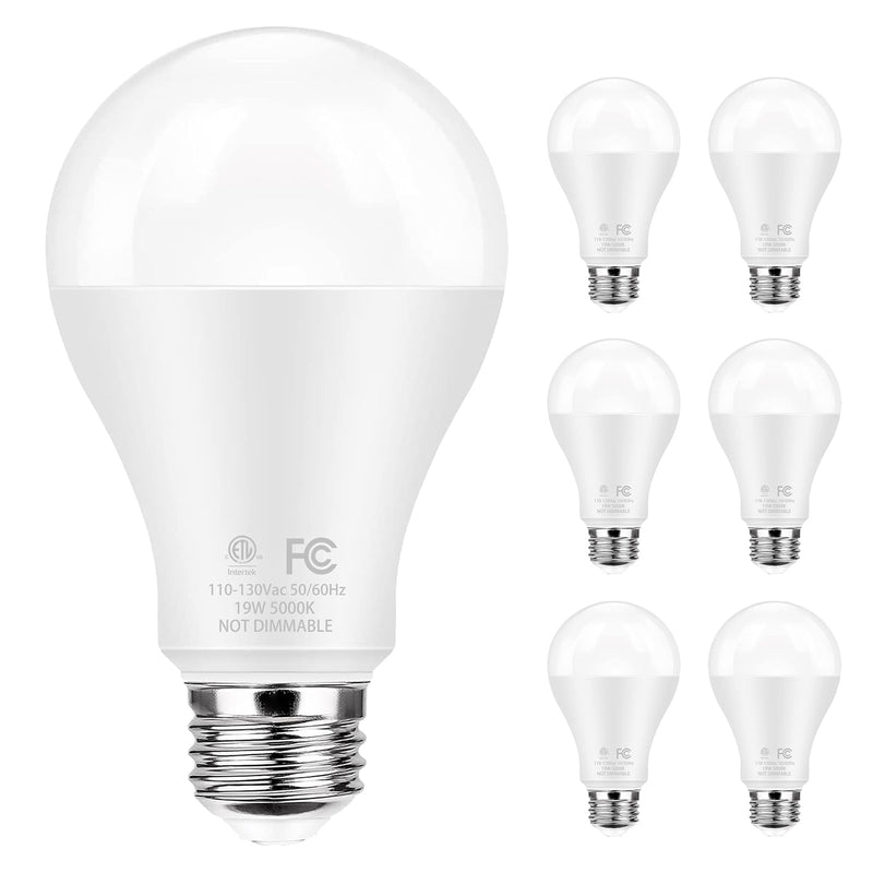 Super Bright LED Light Bulbs, 150 Watt Equivalent, 5000K Daylight White, 2600 High Lumen, E26 Base, Non-Dimmable, A21 19W Energy Efficient Bright White LED Bulbs for Home Office Porch, 6-Pack