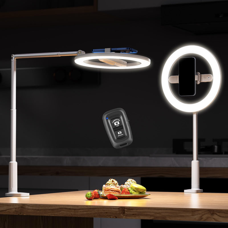 Ring Light with Overhead Phone Mount, 10" Selfie Light with Stand and Phone Holder for Video Recording, Desk Overhead Tripod for Content Creators, TikTok, YouTube, Zoom Meeting, Live Streaming