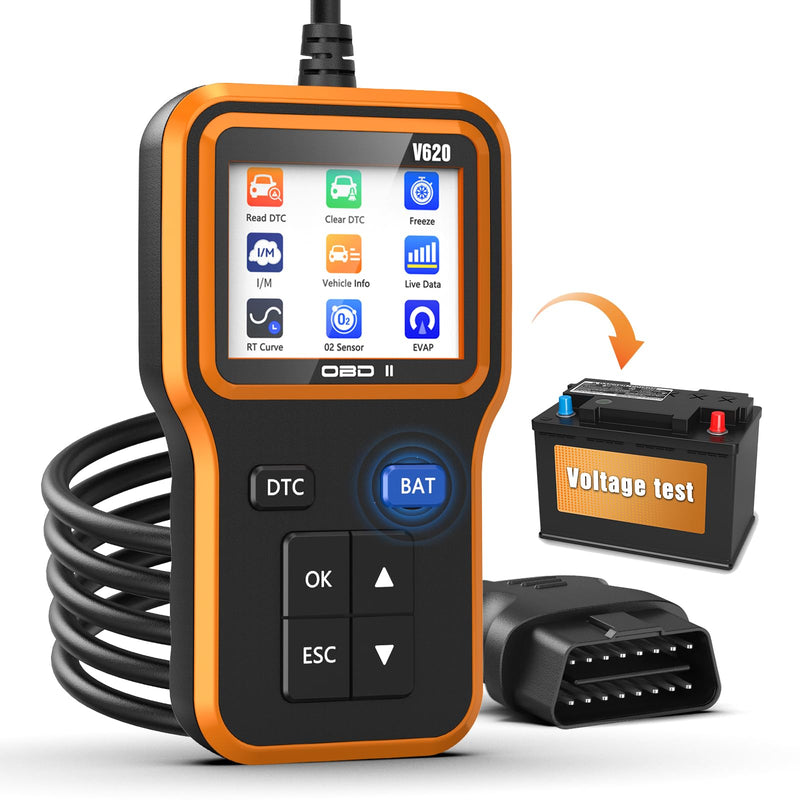 OBD2 Scanner with Upgrade Battery Tester - Diagnostic Tool for Cars That Check Engine Light & Emissions Readiness Read and Clears Vehicle Error Codes for All OBD II Protocol Vehicles Since 1996 orange