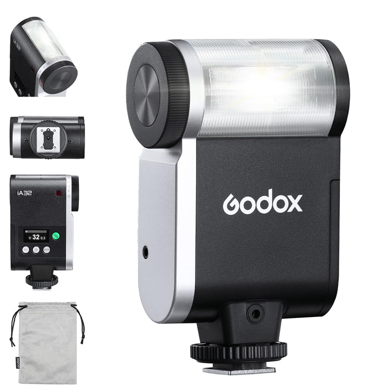 Godox iA32 Mini Flash Camera Iflash ia 32, Speedlite GN15 with 8 Power Levels 1/128-1/1 Compact Portable Auto and Manual Hot Shoe Flashes for Fuji, for Canon, for Nikon, for Sony (Godox iA32 Flash)