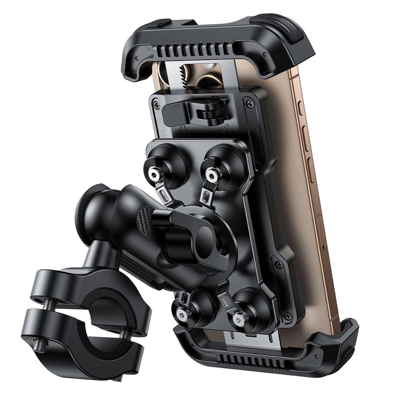 Lamicall Motorcycle Phone Mount Holder - [Metal Extension Arm] [Dual Vibration Dampener] Motorcycle Cell Phone Mount, Bike Bicycle Handlebar Phone Clamp, for iPhone 16/15/ 14 Pro Max, 4.7-6.7" Phones