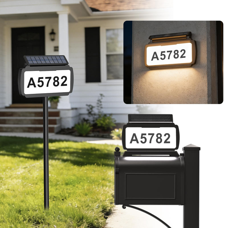 Solar Address Sign, Mailbox Numbers with 3 Mount Options, House Number Sign with 3 Color Options, IP54 Waterproof Solar House Numbers for Outside, Light on One Side, Only Lighted Plaque, Not Mailbox