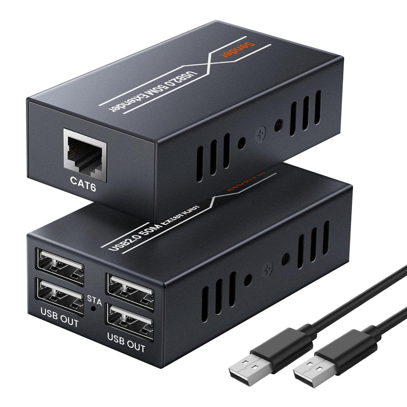 avedio links 164ft/50m USB Extender Over Cat6/7, 4 USB 2.0 Ports Single Ethernet Extender with POC Power Supply, ESD Protection, Plug and Play for Webcam, Keyboard, Mouse, Printer USB2.0 Extender 164ft/50m