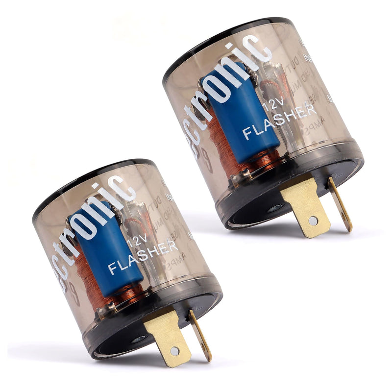 2PCS 12V Flasher Relay,Heavy Duty 2-Pin Turn Signal Relay Only for Repairing Halogen Bulb Frequent Flicker Problem,Two Prong Round Blinker Relays of Automotive Relays Car Accessories