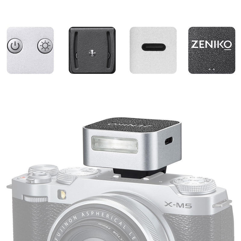 ZF04 Lightweight On-Camera Flash,Mini Flash Speedlite, CCT 6500K±200K,372 Full-Power Flash Light with Universal Hot Shoe Mount Fit for Canon, Nikon, Sony, Fuji,Leica Cameras (Silver) Silver