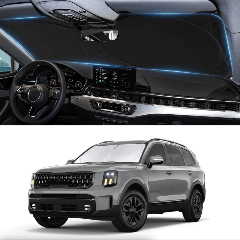 Custom Fit Telluride Windshield Sunshade for Kia Telluride 2020-2025 Front Window Shades Cover for Windshield Sun Visor Protector 210T Reflector Block Heat and Sun Protection Cooler Car Accessories for Kia Telluride 20-25