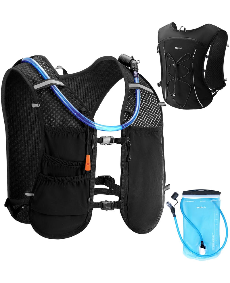 ECOHUB Running Hydration Vest Backpack,Lightweight Breathable Pack with 2L Water Bladder Bag Daypack for Hiking Trail Running Cycling Race Marathon for Women Men Black