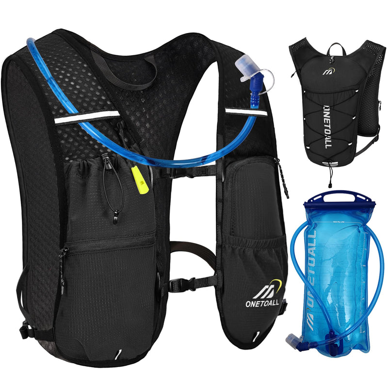 Running Vest for Women & Men, Lightweight 150g Hydration Backpack, 6L Pack for Trail Running, Marathon, Hiking, Cycling, Jogging, Adjustable Fit Black Vest with 2L Bladder