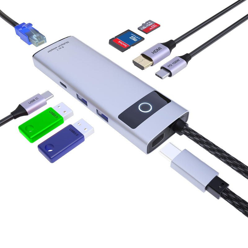 KAGO USB C to Ethernet HDMI Adapter,8 in 1 Docking Station Hub,USB-A 2.0/3.0,Type-C Data Ports,4K@30Hz HDMI,100W PD,SD/TF Card Reader,100M RJ45 for MacBook Pro/Air,iPad Pro,iPhone 15/Pro Max 8 in1