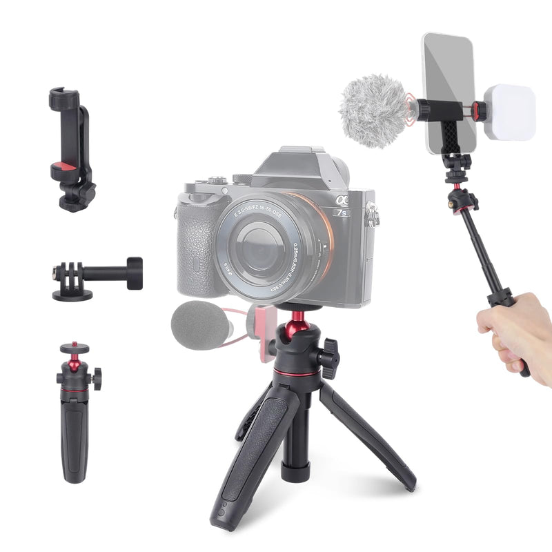 Extendable Mini Tripod Selfie Stick Kits, Vlogging Tripod Camera Handheld with 360° Ball Head/Cold Shoe/3-Section Adjustment, Desktop Camera Stand for Phone/DSLR Action Cams (SY028)