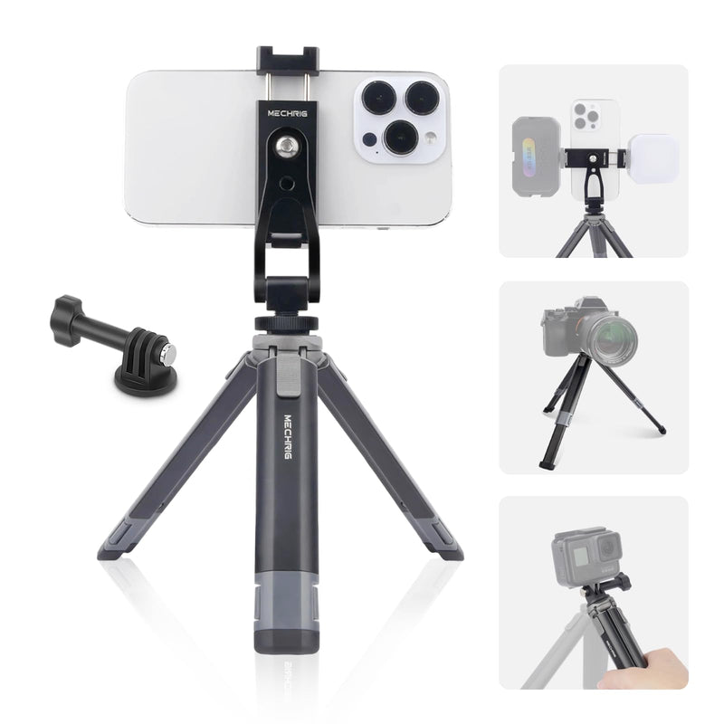 Mini Camera Tripod Kit, All Aluminum Desk Tripod with 360° Phone Holder for DSLR/Action Camera/Cellphone, Phone Tripod Stand Selfie Stick for Video Recording/Vlogging, Max Load 11lbs (SY027)