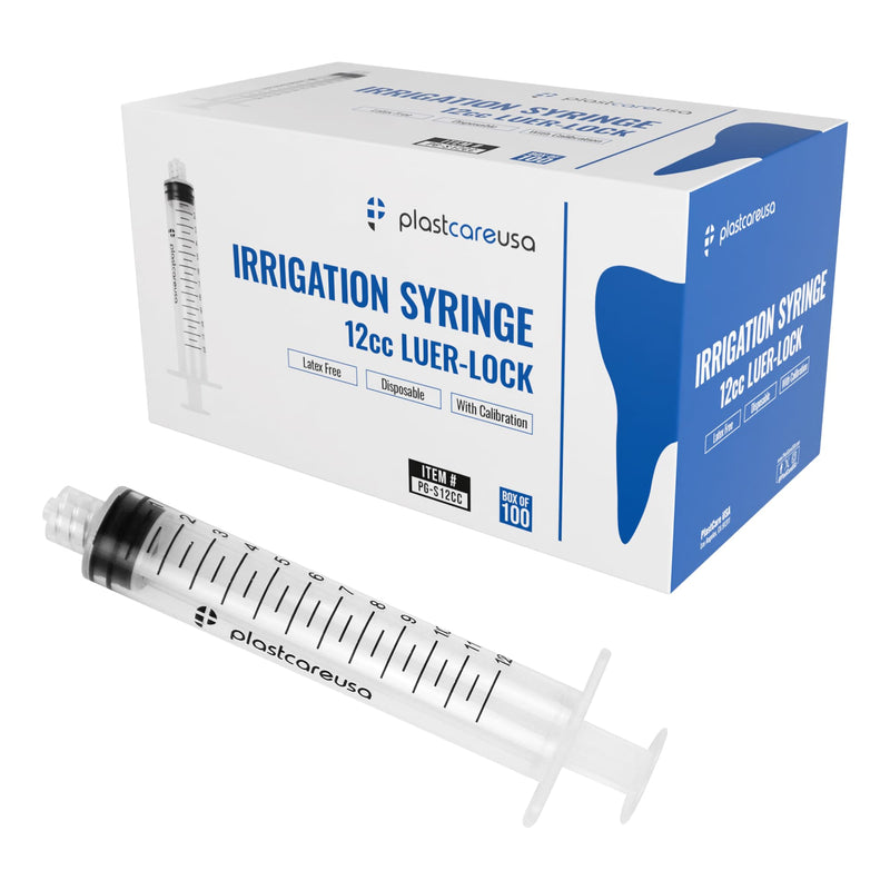 100 12ml Luer Lock Syringe without Needle, Disposable Luer Slip Tip Syringes - Non-Sterile, Latex-Free Plastic Dispenser by PlastCare USA 100.0