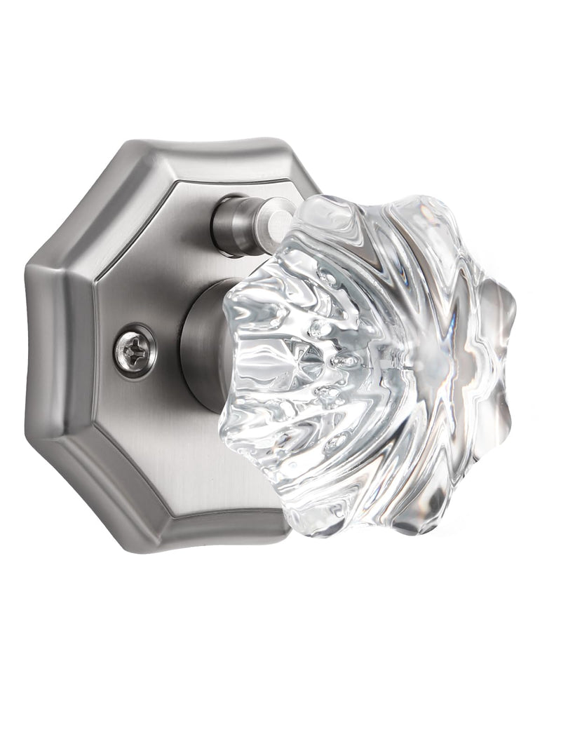 1 Pack Glass Door Knobs Nickel Door Knob Interior Satin Nickel Privacy Brushed Nickel Glass Silver Door Knob for Bedroom and Bathroom Crystal Door Knobs 1