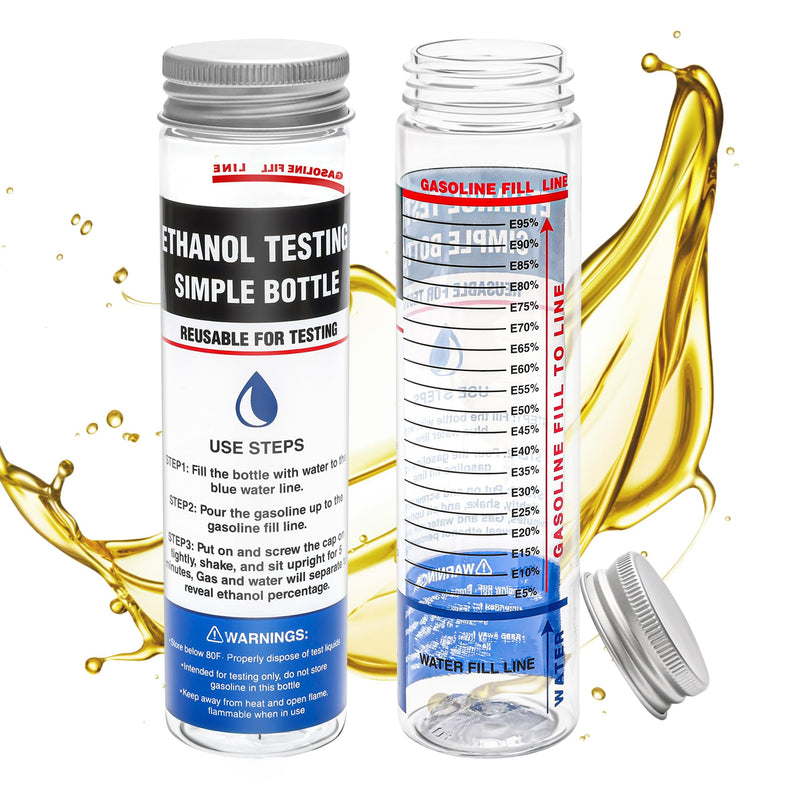 Windspeed 2 Pack e85 Ethanol Tester Bottle, E85 Fuel Gasoline Octane Level Tester with Wide Mouth and Bold Markings Design, Clear Results in Minutes