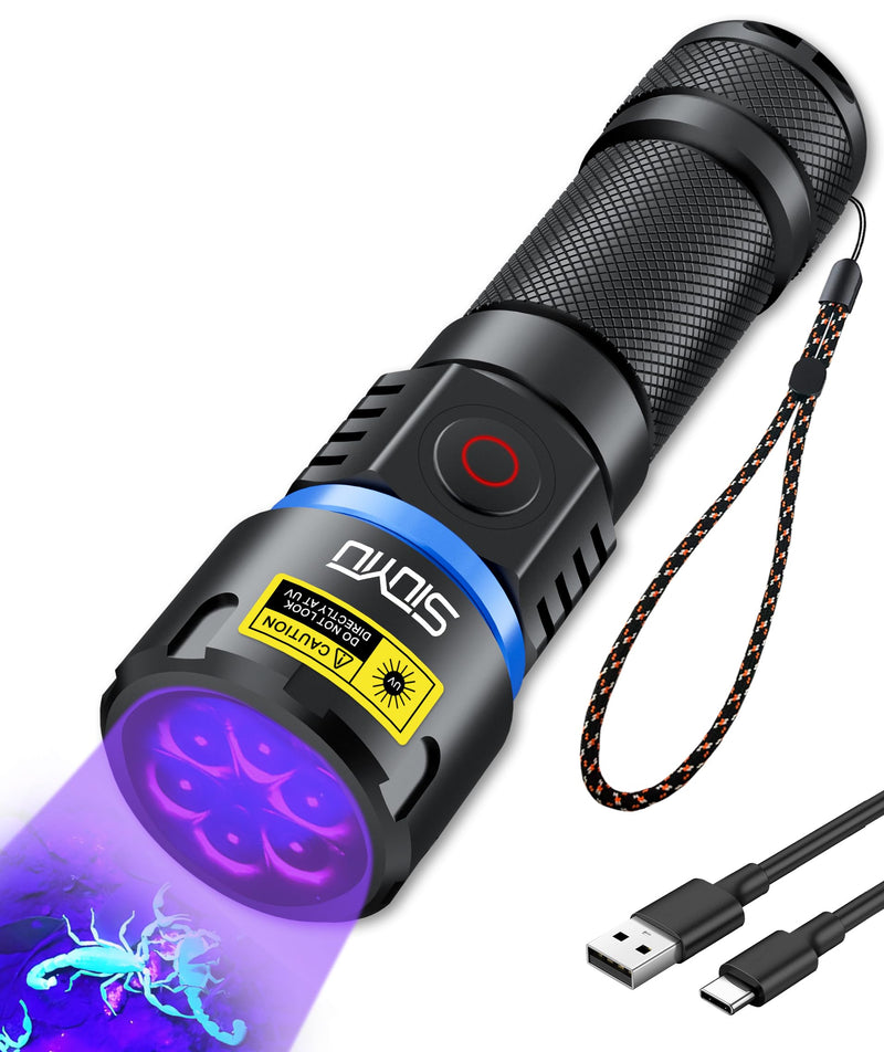 60W 365nm UV- Black Light Flashlight, USB Rechargeable Black Light, IP65 Waterproof Blacklight Flashlights for Pet Urine Detection, Resin Curing, Rock Hunting, Mineral Detection S-3535