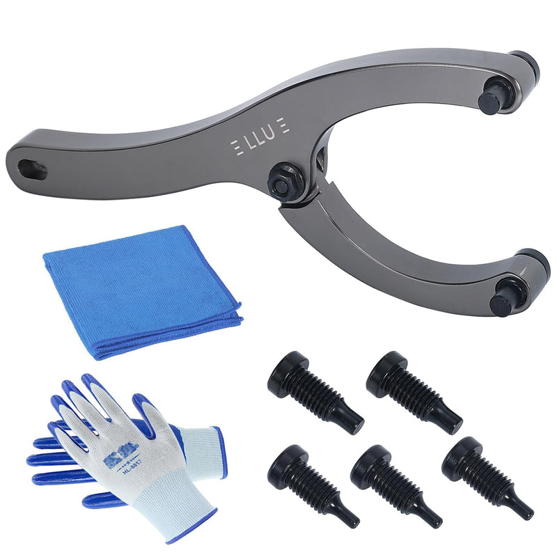 LLU 8.3-inches Heavy Spanner Wrench with Handle, Adjustable Gland Nut Wrench for Removing Hydraulic Cylinder Glands Under 5 Inches, Includes 5/32", 1/4", 5/16" Pins, Gloves, and Towel