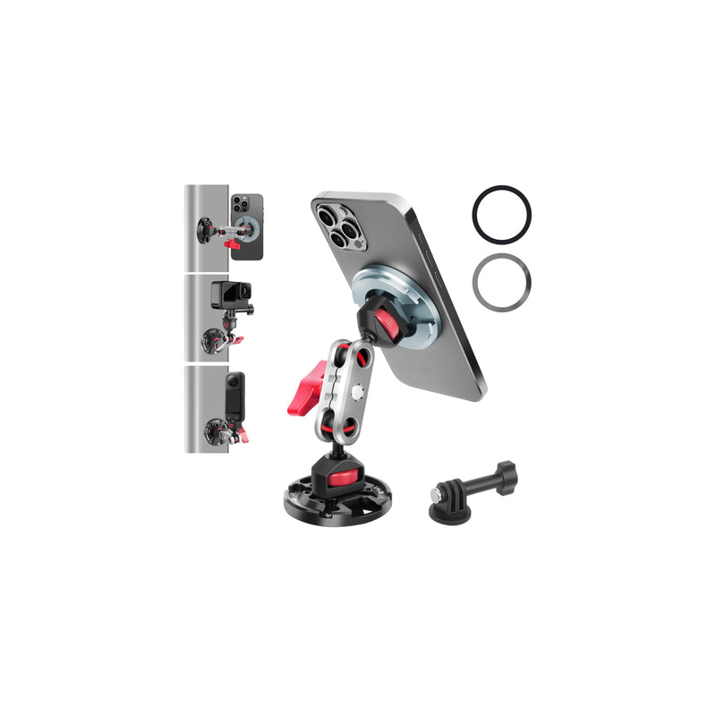 Came-TV Dual Magnetic Phone Holder with Dual Ball Head Magic Arm, Aluminum Gym Magnetic Phone Stand for Car/Gym/Tripod/Travel, Modular Car Phone Mount for iPhone Series/Magsafe Case (SY034)