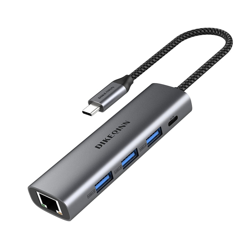 USB 3.0 Hub with Gigabit Ethernet, 3-Port USB-A 5Gbps + USB-C Power Port for MacBook, Dell, HP, Surface (Plug and Play) (USB-C)
