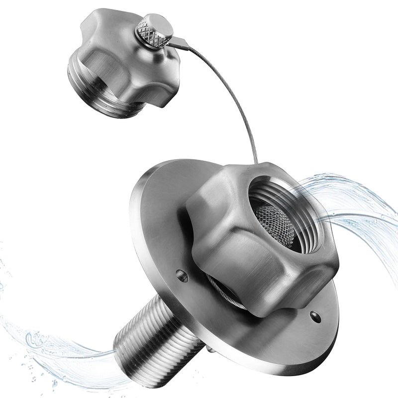 RV City Water Inlet with Check Valve, All Metal RV Water Inlet with 3/4 GHT Female 1/2 NPT Male Connection. RV Water Inlet Replacement for Camper Motorhome Trailer Marine, SE004BN
