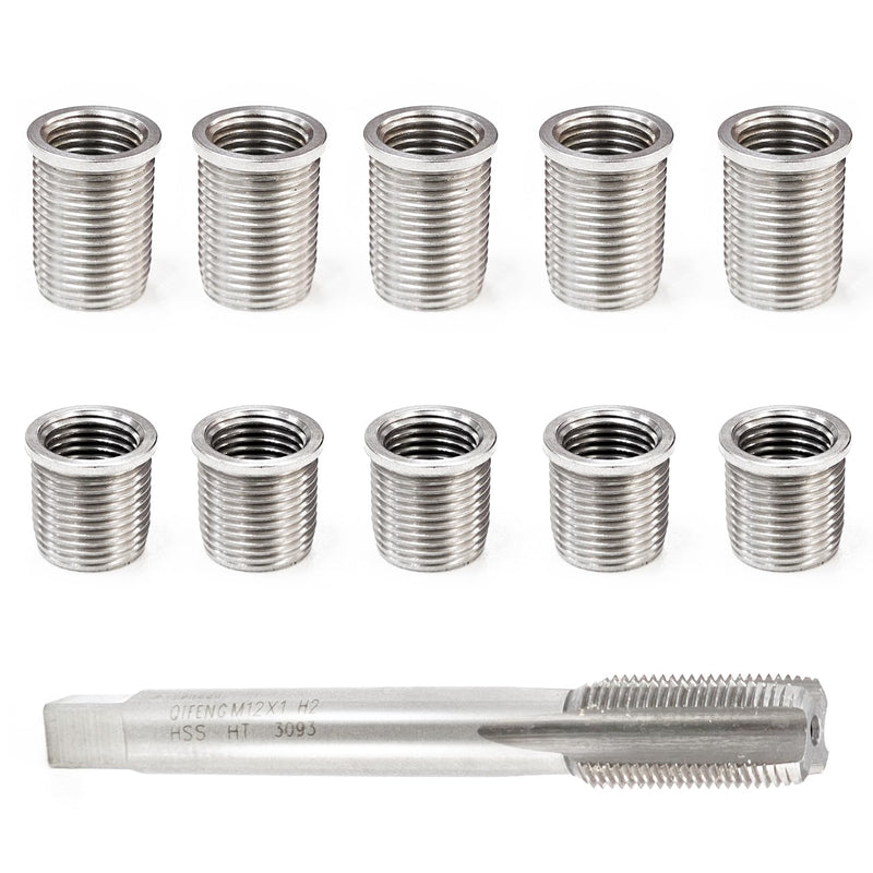 Spark Plug Thread Repair Kit, M10 x 1.0 Bolt, M12 x 1.0 Tap, Stainless Steel Spark Plug Helicoil Kit for Automotive Engine