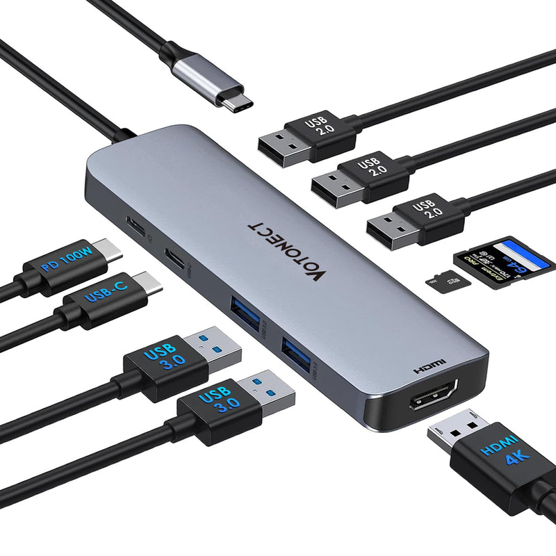 USB C Hub 10-in-1 with 4K HDMI Adapter, SD/TF Card Reader, 100W PD Charging, 2 USB 3.0 Ports, and 3 USB 2.0 Ports for MacBook Pro/Air, Dell XPS, Lenovo ThinkPad, etc. 10-in-1-HDMI