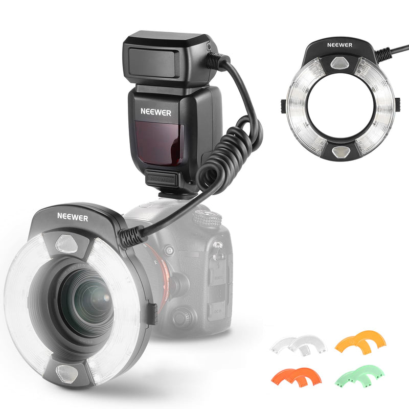 NEEWER RF1-S Marco Ring Flash Light Compatible with Sony Camera, 76Ws GN15 5600K TTL Lighting, 1-1/128 Output Front/Rear Curtain Sync Color Gels Lens Adapter Rings for Macro Photography Studio Photo for Sony