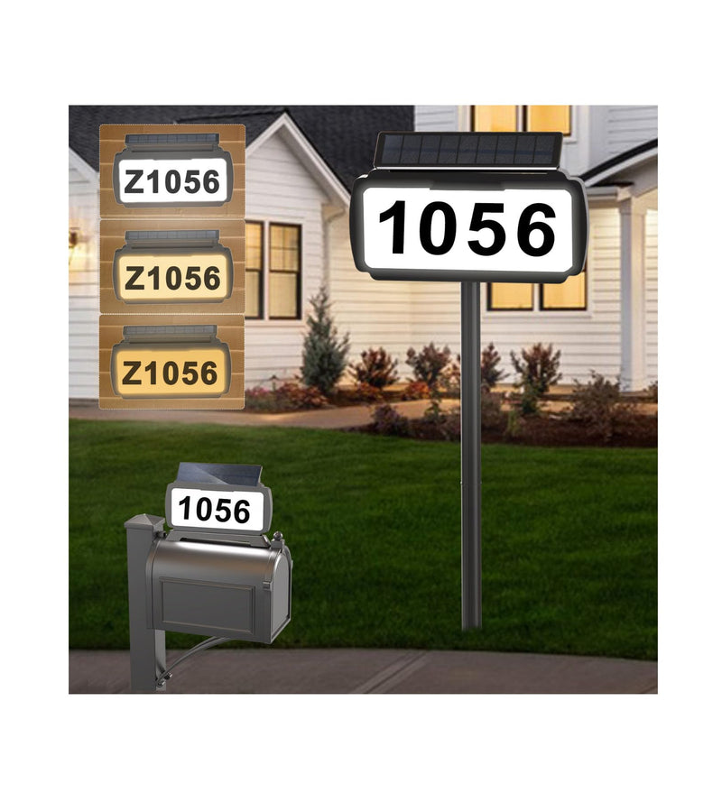 Solar Address Sign, House Number Sign with 3 Lighting Modes, Mailbox Numbers for Outside, In Ground & Wall/Mailbox Mounted, Waterproof Yard Sign, Illuminated One Sided