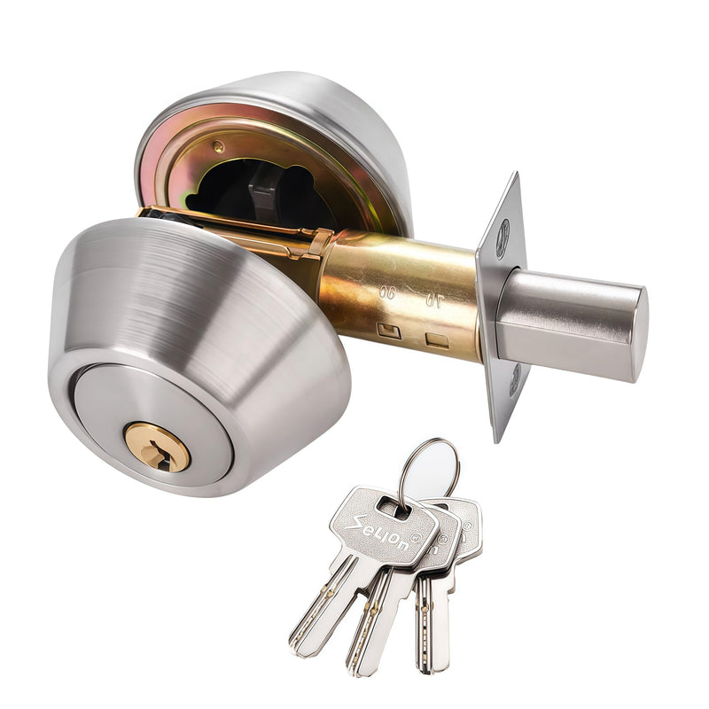 Silver Steel Double-Head Cylinder Deadbolt Lock- High Security Anti-Kick Door Lock, Easy to Install, Fits Standard Doors, for Home, Apartment and Office Security Double-Head-Silver