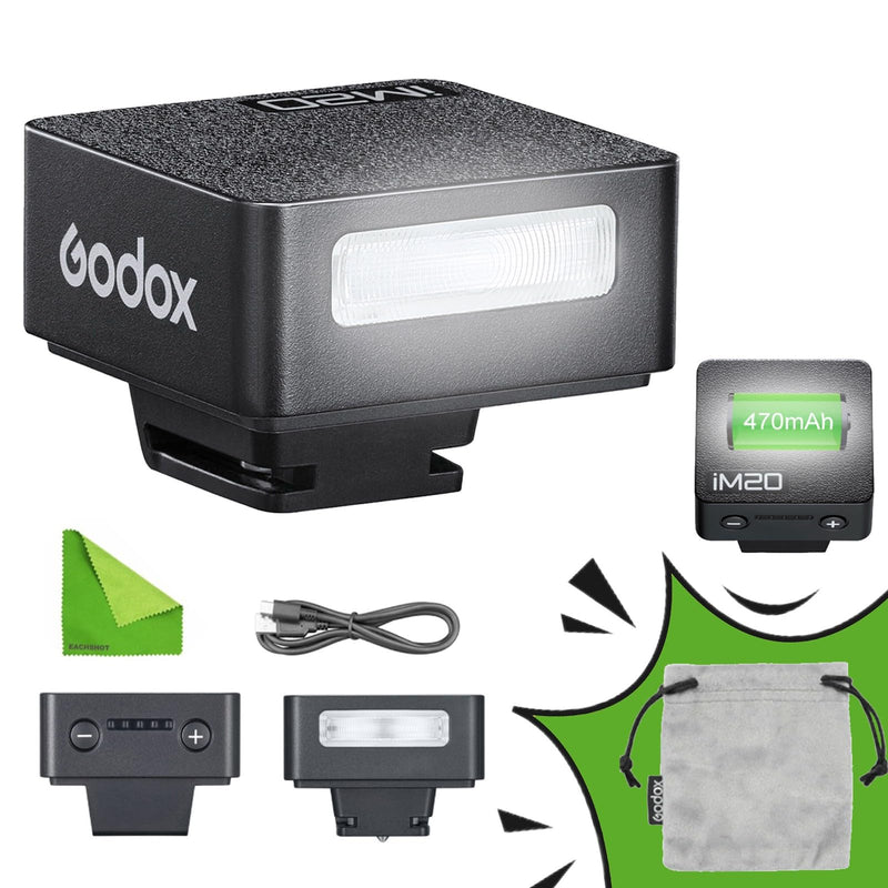 GODOX iM20 Mini Flash for Camera w/Built-in Battery, Conpact & Portable GN10/470 mAh USB-C Charging & Universal Hot Shoe Compatible with Sony zve10,zv1,a7iii/Ricoh gr3,gr3x/Fujifilm f1, NOT for ZV-1F Black