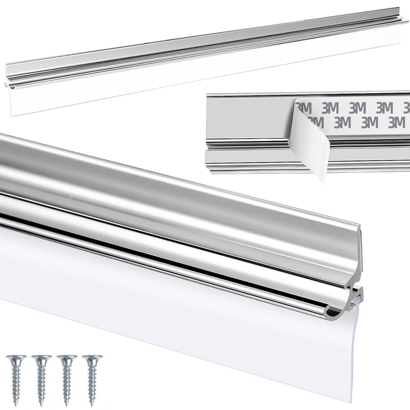 30" Chrome Framed Shower Door Replacement Drip Rail with Vinyl Sweep Door Water Deflector, Applied Mounting Tape and Screws (30Inch) 30Inch