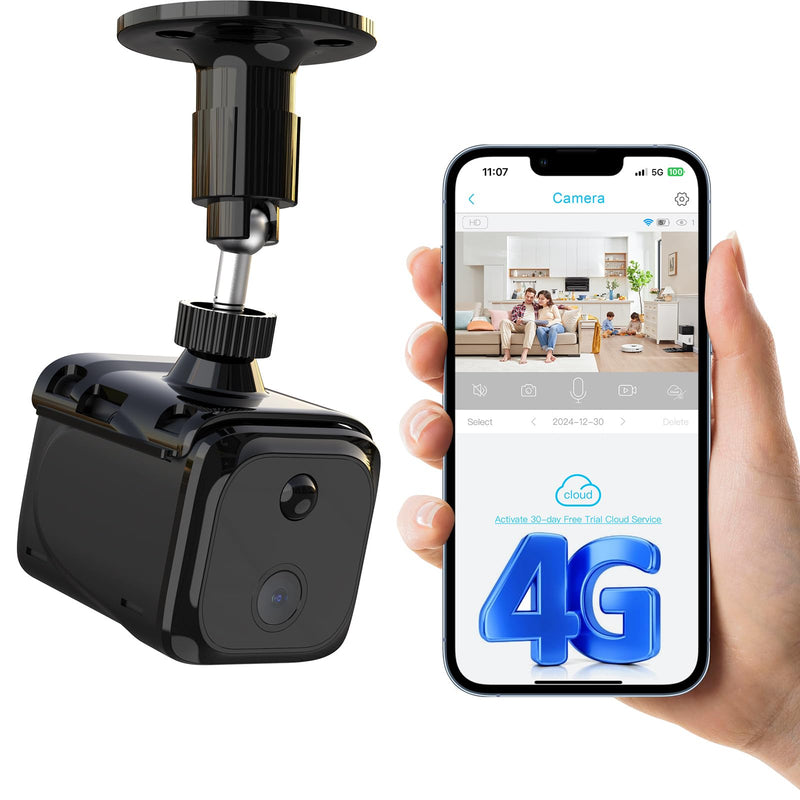 Cellular Security Camera Wireless, No WiFi Security Camera Indoor, 4G LTE Home/Office Cam with Auto Night Vision, Built-in SIM Card, 2K Live Video, 20 Day Standby Battery, PIR Motion Detection Single Lens-4G LTE