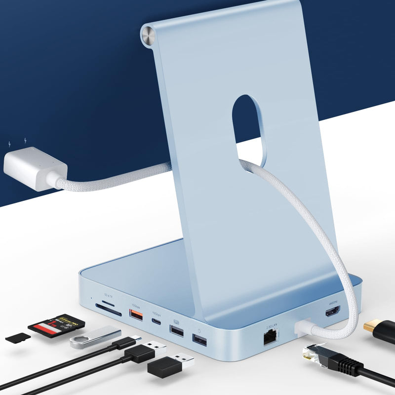 Minisopuru DS802PRO iMac Docking Station for 24 inch iMac M1/M3/M4/M5, Blue | iMac Hub with Max 4TB M.2 SSD Enclosure, 4K@60Hz HDMI, USB-C Charging, 2.5GbE, 10Gbps Data, 4 USB, SD/TF, Audio for 24" iMac.