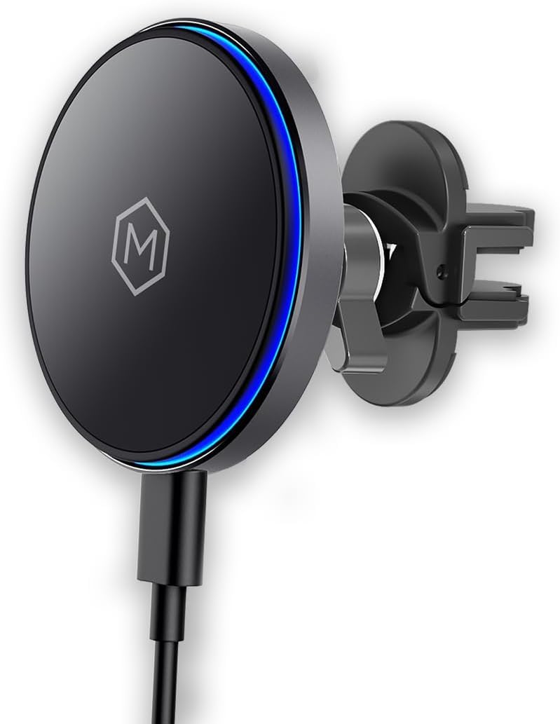Mag Switch Qi2 Mag Safe Wireless Car Charger Air Vent Mount, 15W Fast Charger with a built in on/off switch for charging, Strong N52 Magnets, Compatible with iPhone 14/15/16/17 Iphone Air