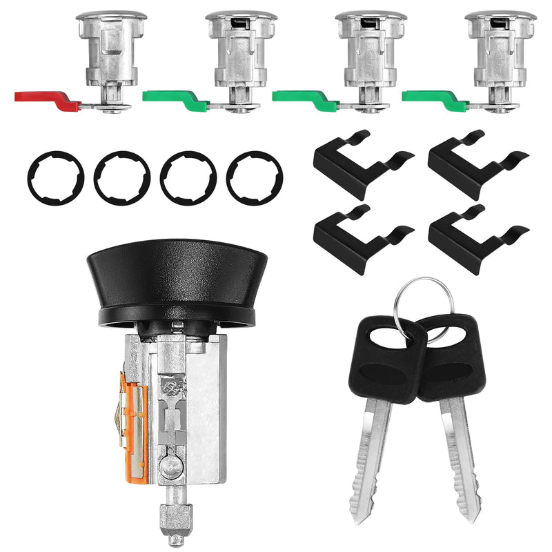 For 1997-2006 Ford Econoline, E-150 E-250 E-350 Vans Ignition Switch Lock Cylinder +4 Chrome Door Lock Cylinder Tumbler Set With 4 Clips With 2 Keys LC6177+703369 X4+597638 X2 (No Chip) LC6177+703369 X4+597638 X2 (No Chip)