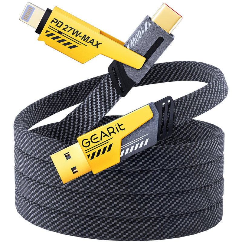 GEARit 100W 4 in 1 Charging Cable, USB C Multi Charging Cable with USB-A & Lightning Compatible Tips, Fast Charge Multi Charger Cable for Multiple Devices, iPhone, MacBook, 3.3FT Black 3.3FT/1.2M 4 IN 1-100W
