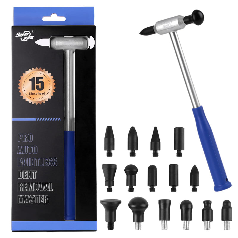 Super PDR Auto Body Hammer Tools Set - Aluminum Dent Hammer, Body Repair Dent Removal Tools, Paintless Dent Repair Hammer with 15Pcs Head The Head for Auto Body DIY Dent Fix