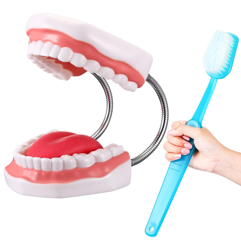 Baderke Huge Mouth Model with Hinge and Giant Toothbrush Set for Speech Therapy, Brushing Teaching Dental Teeth Model, Dental Hospital Health Education Tool(Blue) Blue