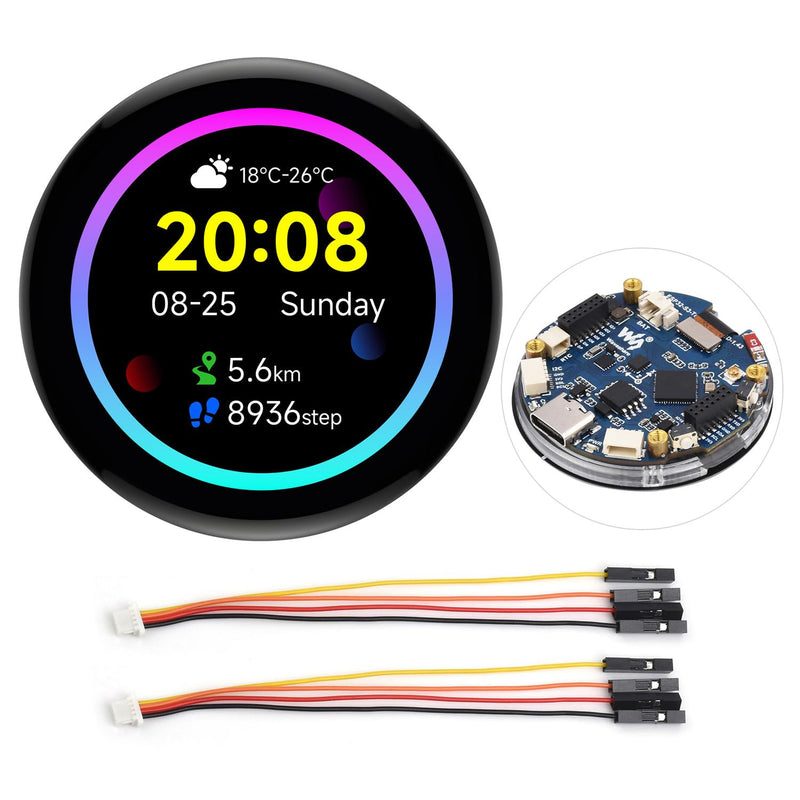 Waveshare ESP32-S3 1.43inch AMOLED Display Development Board, 466×466, QSPI Interface Round Display, Onboard Accelerometer and Gyroscope Sensor, RTC Chip, Without Case