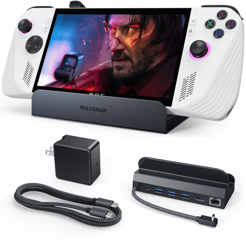 Maxonar 6 in 1 Docking Station with 65W Gan PD Charger (HDMI 2.1, 4K@120Hz) for ASUS ROG Ally X/Steam Deck OLED/Legion Go/MSI Claw with HDMI 2.1, 3*USB-A 3.0, 1000Mbps Ethernet, 100W USB-C