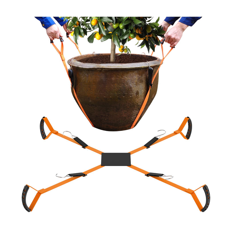 Potted Plant Mover，Plant Lifting Straps for Garden Flower Pots, Planters，Rocks, Trees，Easily Lift and Move Heavy Items Up to 250 Pounds, Large Size,Orange，Patent Pending