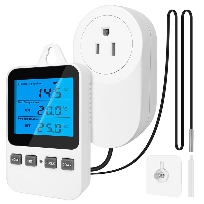 Temperature Controlled Outlet Thermostat Plug 120V Heating Cooling Control Timer Thermostat Outlet Backlit Display Digital Temperature Controller Tc810