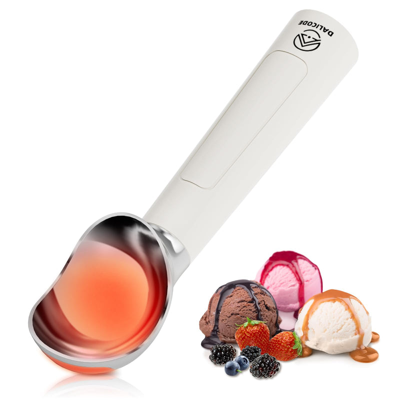 Heated Ice Cream Scoop – Electric Scooper for Hard Ice Cream and Desserts, Handheld Heating Up to 158°F, Rechargeable with LED Display, Easy to Clean, Ideal Summer Gift White