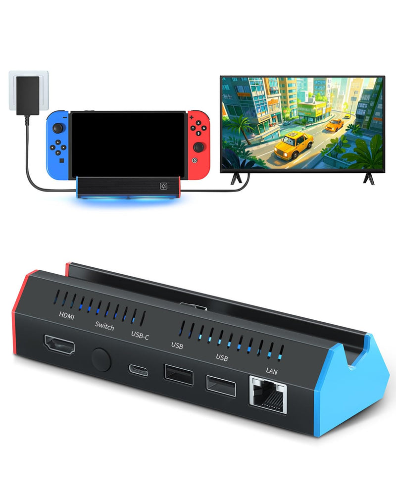 iPLYGAM Switch1 TV Dock with 1000Mbps Ethernet LAN Port/4K HDMI Port, Portable Switch Docking Station for Nintendo Switch/Switch OLED, Replacement Official Switch Dock Base Stand (NO Cable Included) for Switch/OLED(LAN)