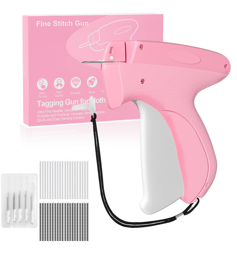 Mini Stitch Gun for Clothes, Clothing Tag Gun, Tag Gun Quick Clothing Fixer with 6 Fine Needles, 2000 Pcs Tagging Gun Fasteners (1000 White & 1000 Black) Pink